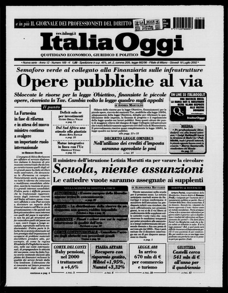 Italia oggi : quotidiano di economia finanza e politica